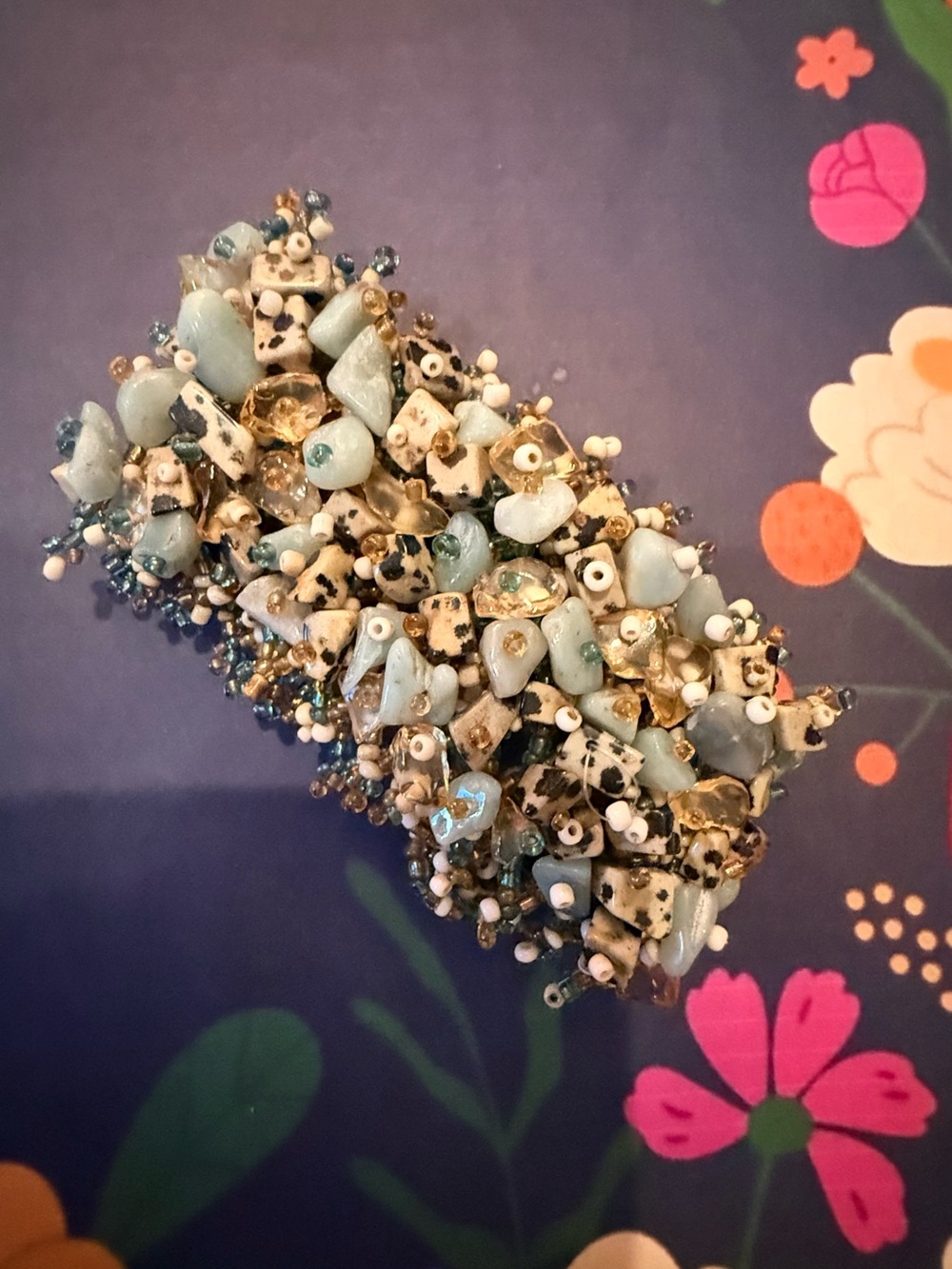 Beaded Cluster Statement Bracelet in Light Blue